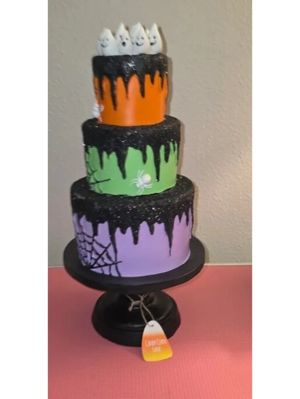 GHOULISH 3 TIER HALLOWEEN FAUX CAKE PEDESTAL STAND CRAFT DAMAGED REPAIR AS IS